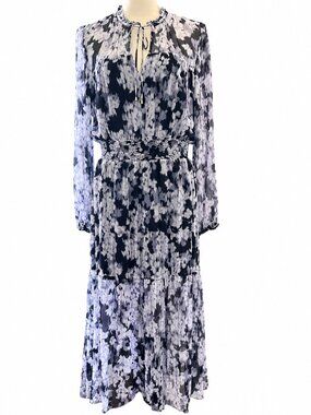 INTERMIX Abstract June LS Print 100% Silk Midi Dress